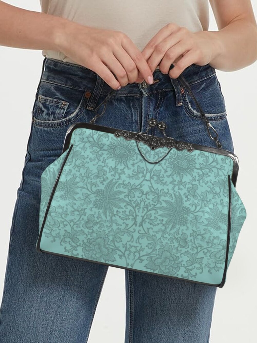 Vintage Blue Kisslock Purse Crossbody Shoulder Bag - Picture 3 of 10